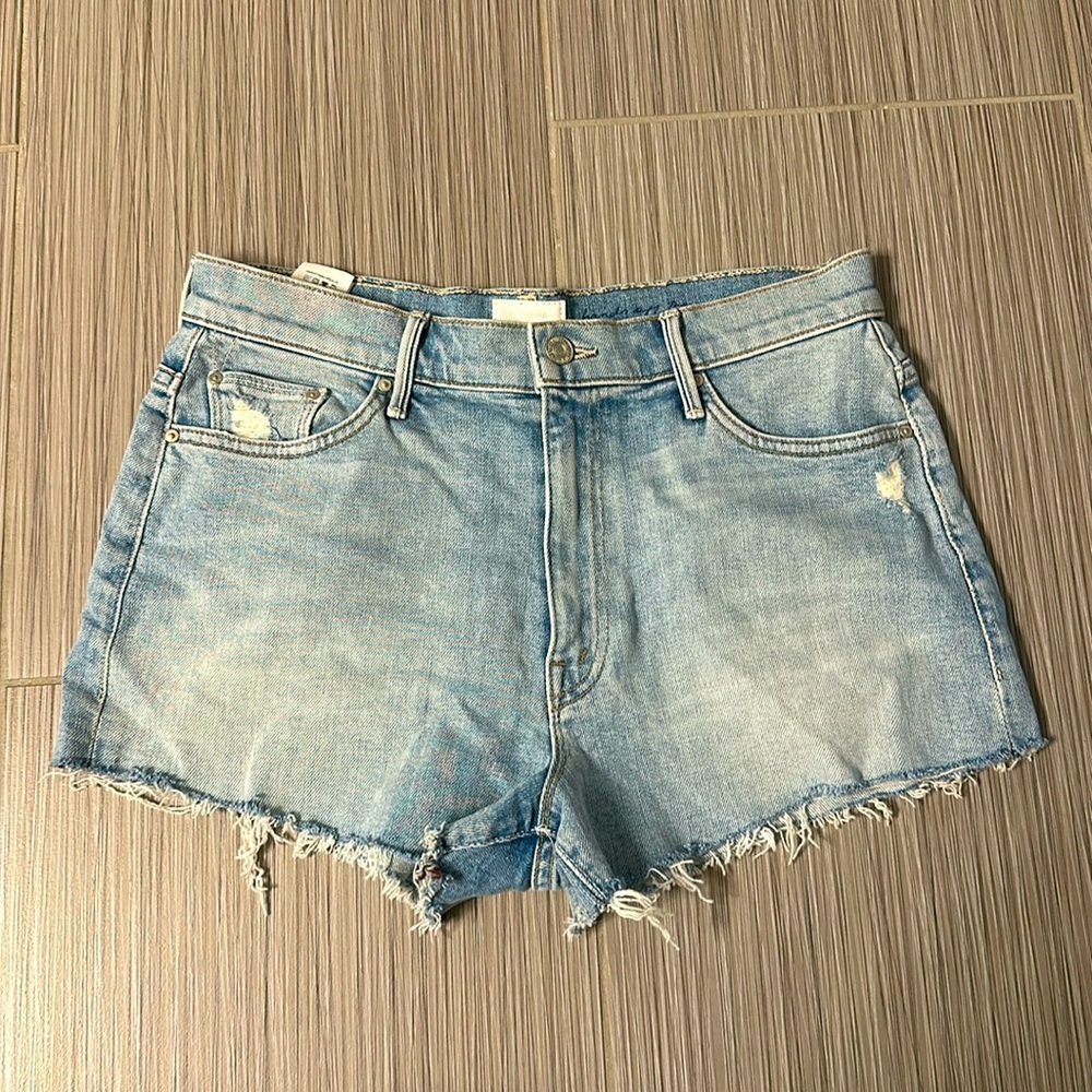Mother Distressed light wash jean shorts